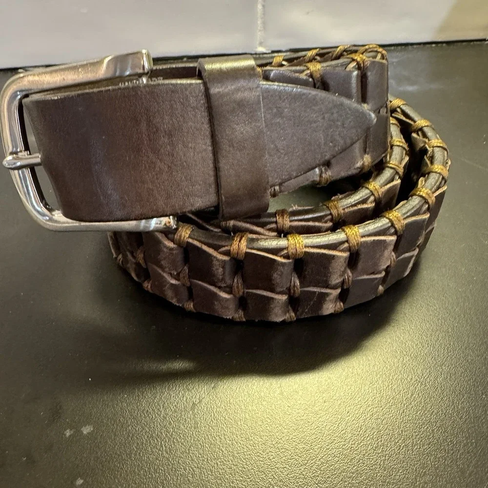 Handmade JEKYLL & HIDE Braided Square Double Stitched‎ Brown Leather Belt Sz 42